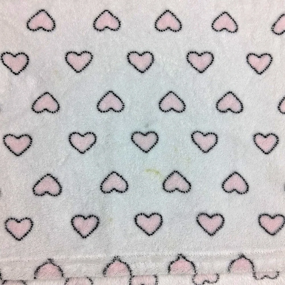 Flaw - Koala Baby White Pink Heart Baby Blanket htf Thin Fleece Soft Some Stains